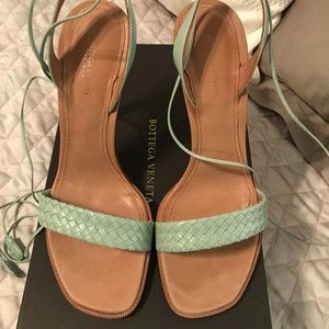 Bottega Veneta Green Intrecciato Ankle Tie Sandal 38.5 Size